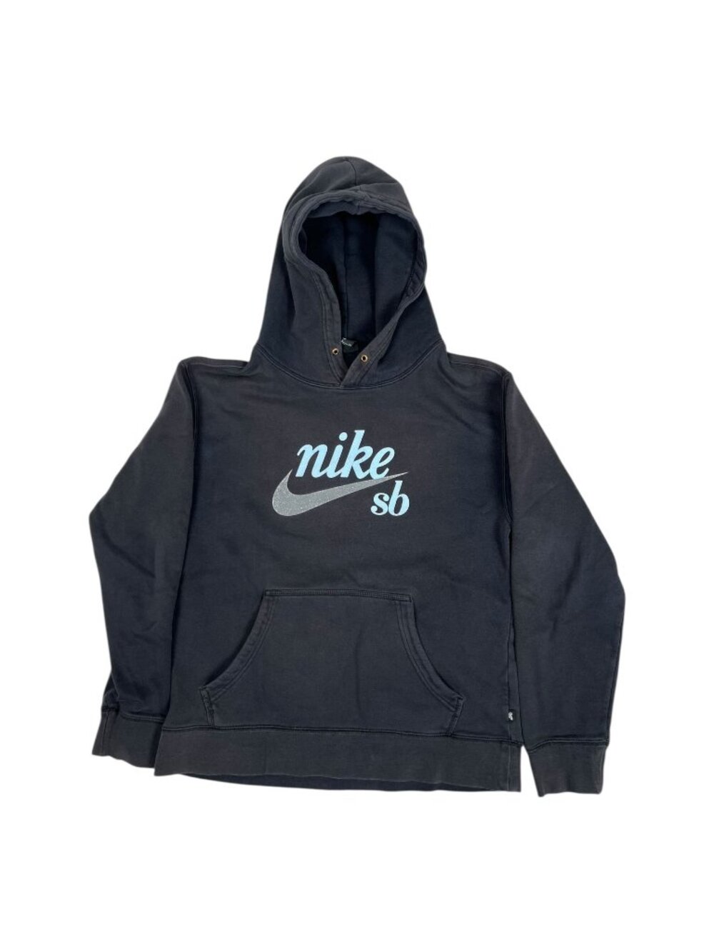 Vintage Nike SB Hoodie Size Small Black Script Spell Out Logo Skate Sweatshirt